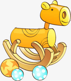 春天黄色卡通木马免抠