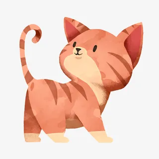 红色渐变小猫元素免抠