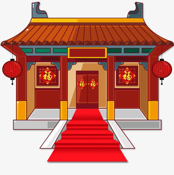 红色古代建筑免抠