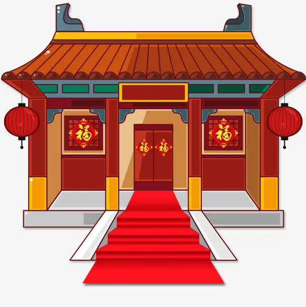 红色古代建筑免抠