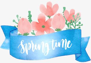 蓝色丝带鲜花促销标签免抠