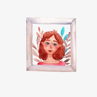 手绘水彩插画风女孩头像免抠