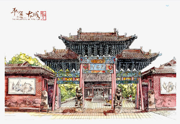 手绘建筑免抠