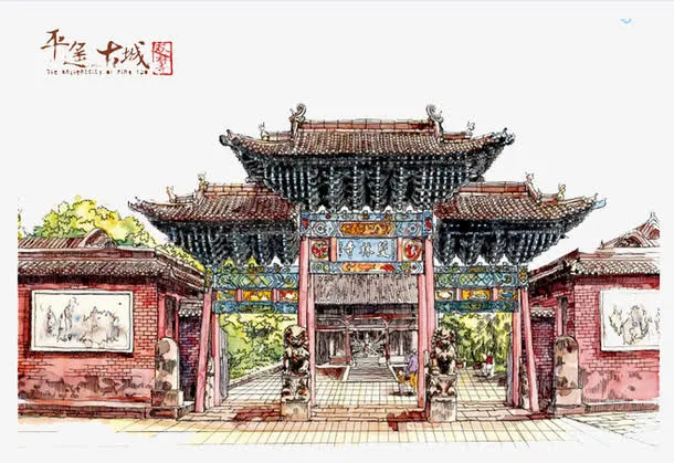手绘建筑免抠
