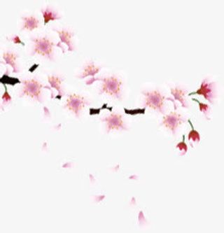 红色创意手绘图案造型粉红色的桃花免抠