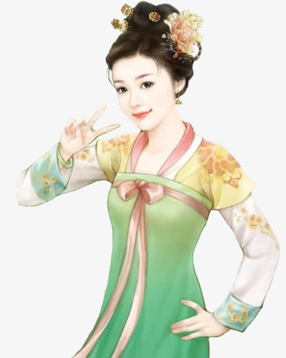 可爱剪刀手古装美女免抠