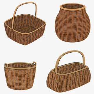 深棕色容器菜篮篮子编织物卡通免抠