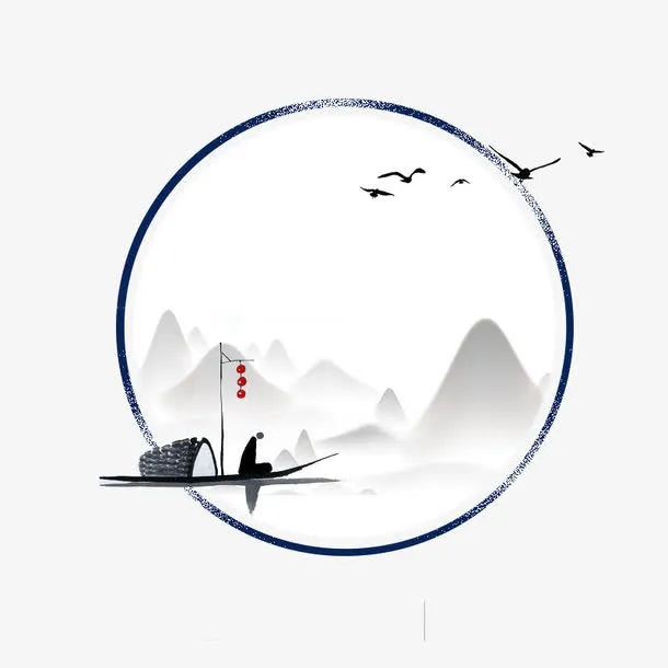 免抠中国风山水画船只装饰免抠