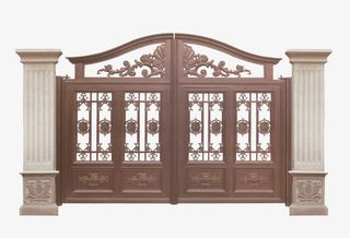 褐色城堡铁门免抠