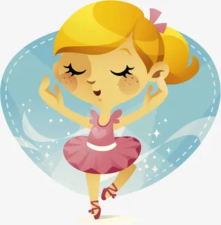 卡通插图穿礼服跳舞的可爱女孩免抠