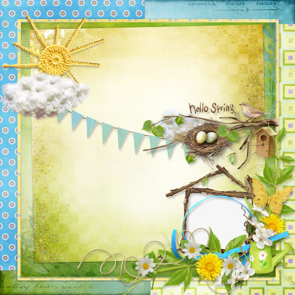 鸟窝树枝方框免抠