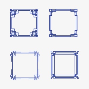 蓝色花纹矩形边框免抠