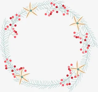 手绘清新小红果花环免抠