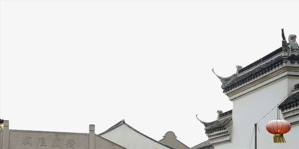 实物屋檐灯笼青瓦白墙免抠