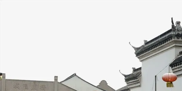 实物屋檐灯笼青瓦白墙免抠