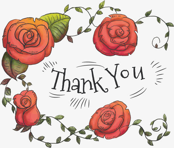 手绘蔷薇花感谢卡免抠