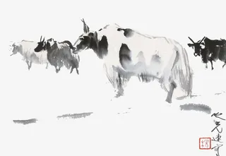 水墨牛画装饰素材免抠