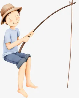 春天手绘钓鱼漫画免抠