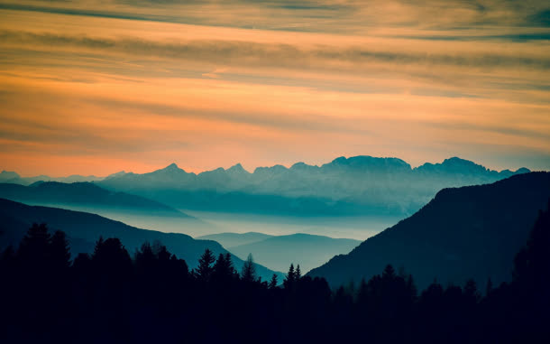 山峰树木夕阳图片免抠
