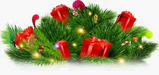 圣诞绿叶礼物星星图案免抠