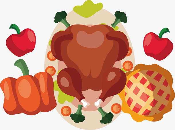 感恩节烤鸡晚餐装饰素材免抠