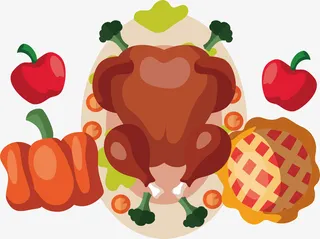 感恩节烤鸡晚餐装饰素材免抠