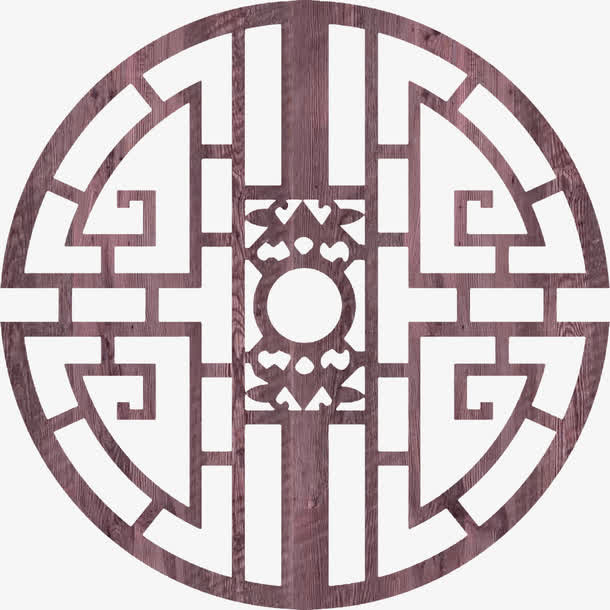 棕色中国风木纹装饰图案免抠