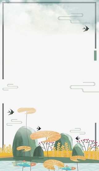 清明节传统水墨荷塘主题边框免抠