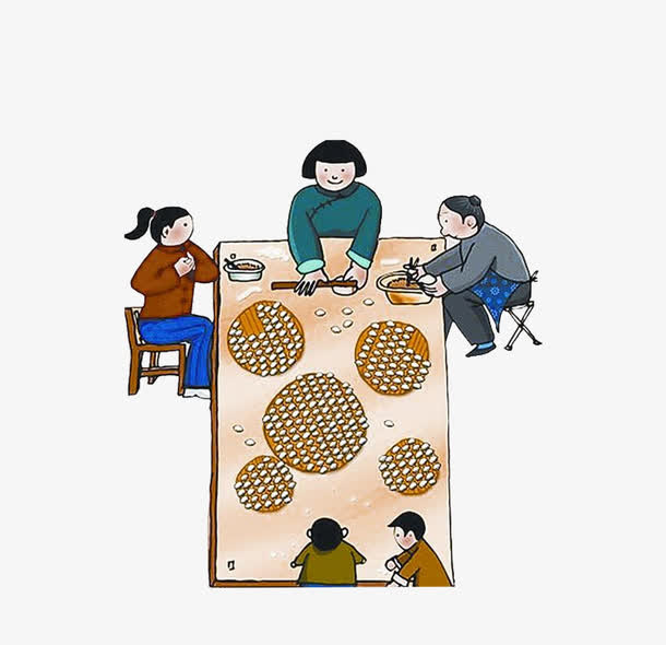 手绘包饺子免抠