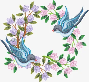 水彩花花圈和燕子免抠