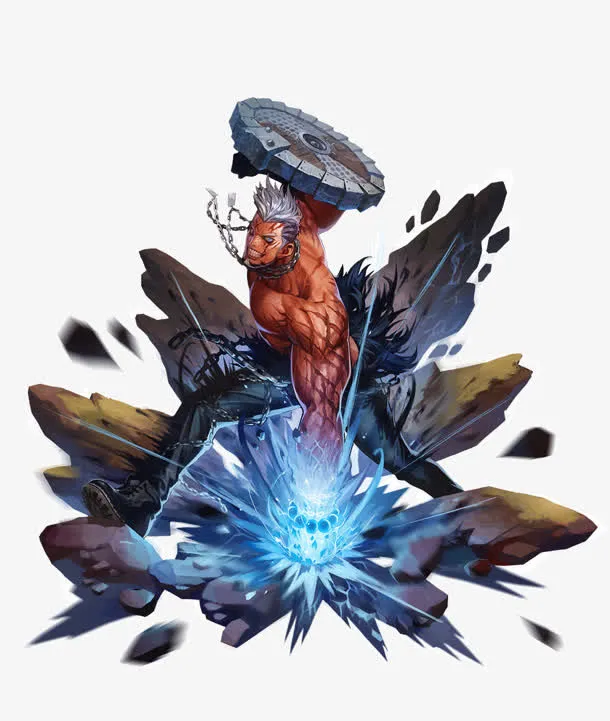 手绘铁拳盾牌战士免抠