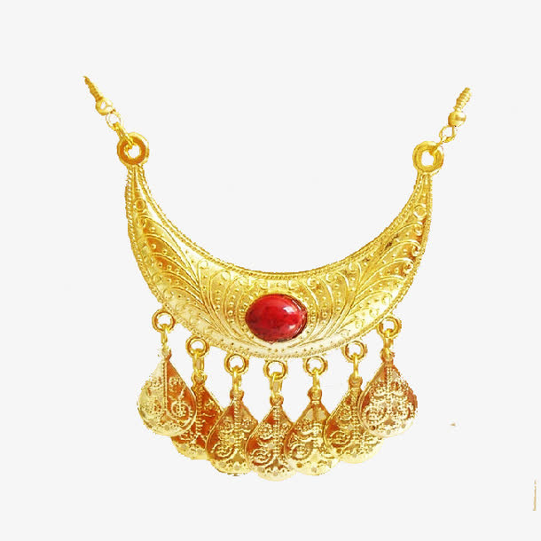 一轮弯月精美金色头饰免抠