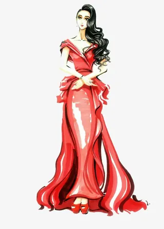 手绘长发美女免抠