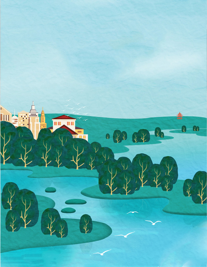 唯美商业插画蓝色背景素材图高清