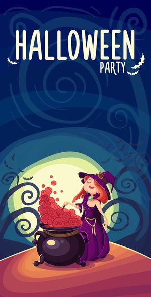 万圣节卡通女巫高清矢量海报背景高清