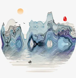 彩色山水画免抠