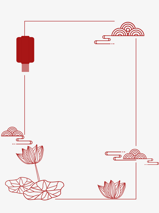 边框线框灯笼祥云中式边框免抠