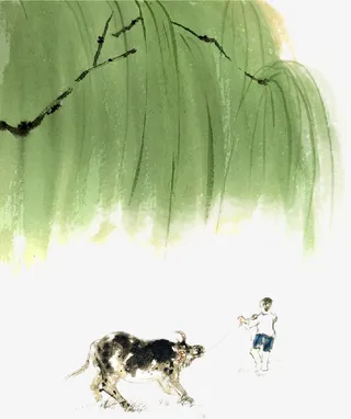 清明节柳树牧童免抠