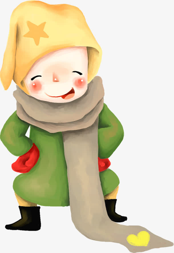 手绘冬日开心保暖男孩免抠