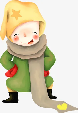 手绘冬日开心保暖男孩免抠