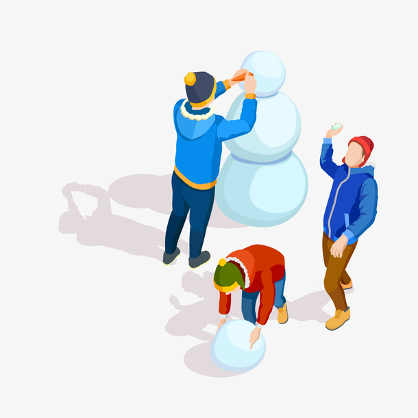 冬季堆雪人矢量图免抠