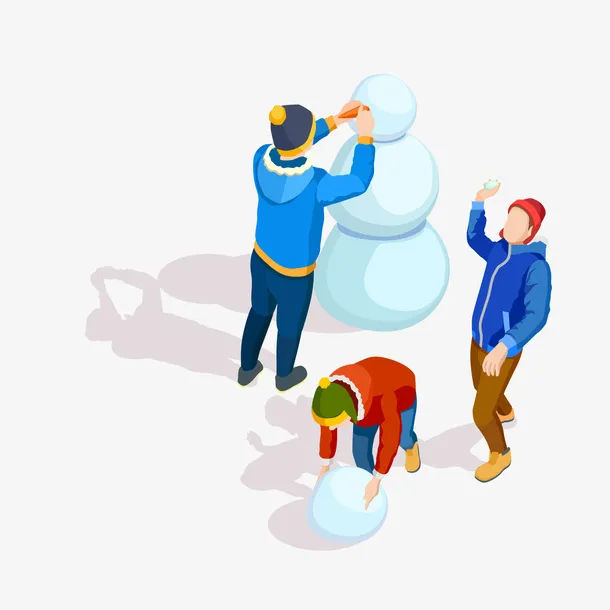 冬季堆雪人矢量图免抠
