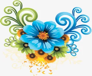 手绘蓝花开业酬宾免抠