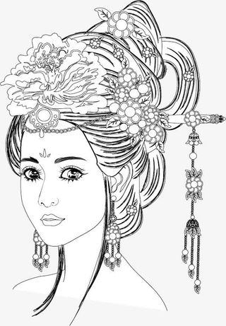 手绘古典美女免抠