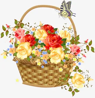 招蜂引蝶的花篮免抠
