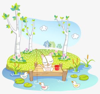小白猫钓鱼免抠