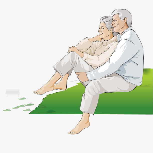 坐着休息的老夫妇矢量免抠