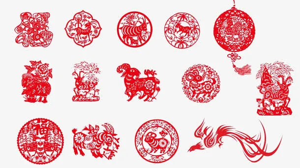 羊12生肖等中国风元素喜庆剪纸免抠