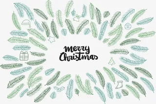 卡通绿色松树枝花纹免抠