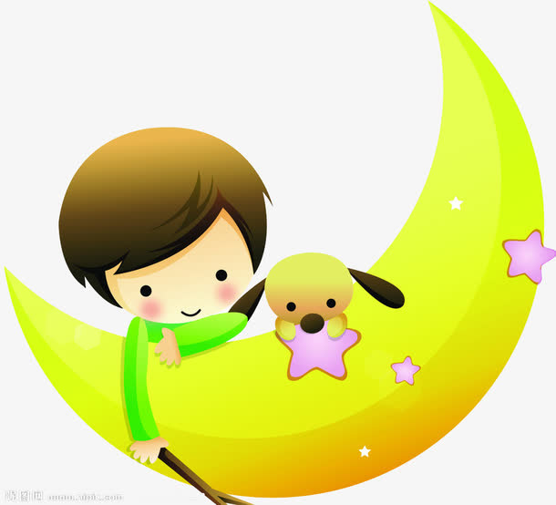 小狗和小孩在月亮上免抠
